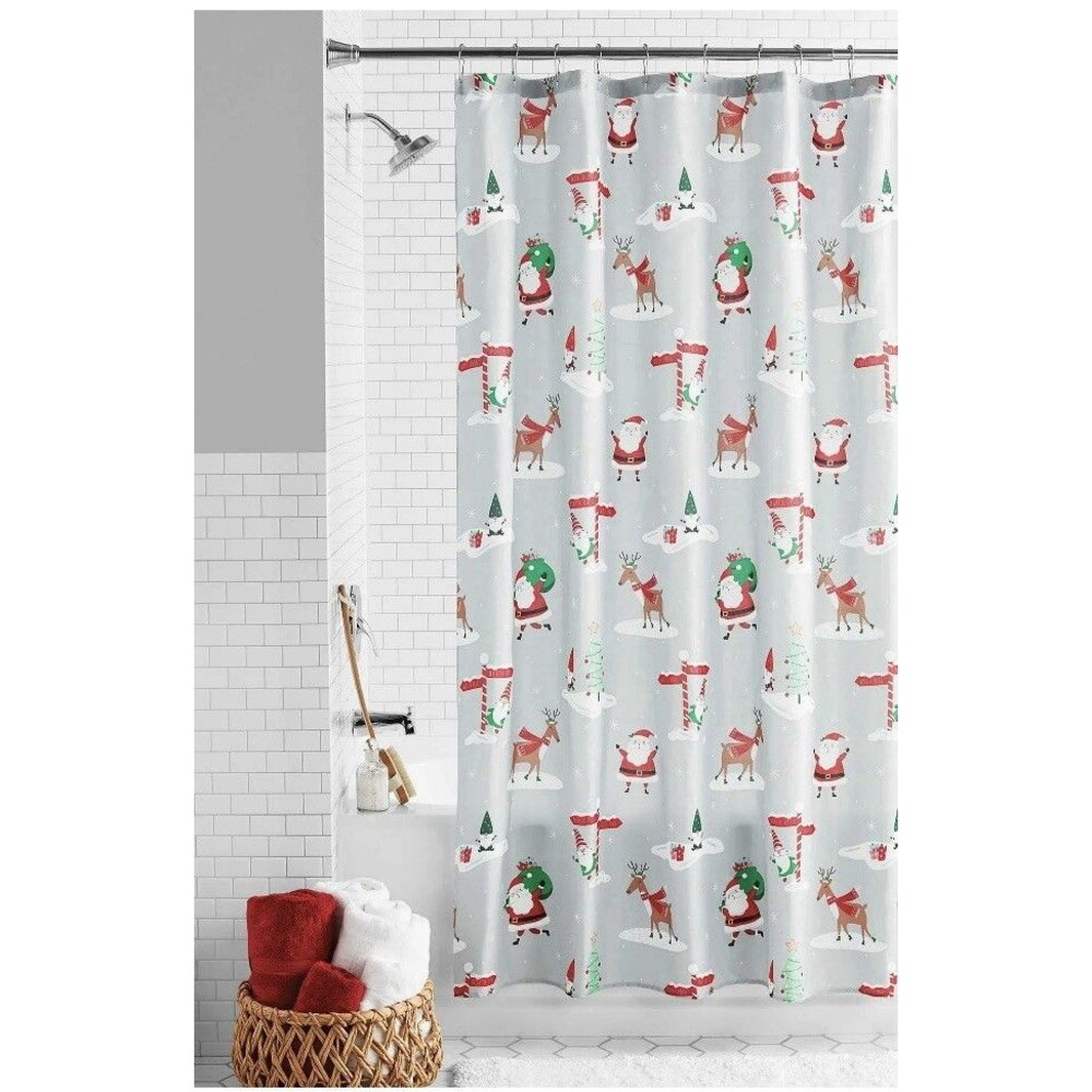 Holiday Collection Fabric Shower Curtain Santa & Reindeer 72 in x 72 in
